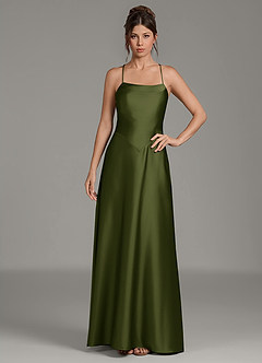 Azazie Eris Bridesmaid Dresses Olive A-Line Pleated Stretch Satin Dress image3