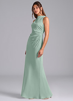 Azazie Evadne Bridesmaid Dresses Agave Sheath Pleated Chiffon Dress image5