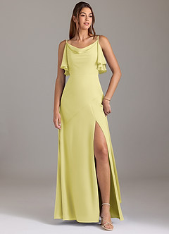 Azazie Darcia Bridesmaid Dresses Lemon Sorbet A-Line Side Slit Chiffon Dress image1