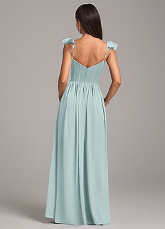 Azazie Denisse Robes de demoiselle d'honneur Robe Trapèze en Satin extensible Drapé Brume image2