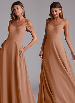 Azazie Marley Bridesmaid Dresses Champagne Rose A-Line Off the Shoulder Chiffon Convertible Dress image7