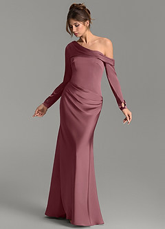 Azazie Sandra Bridesmaid Dresses Desert Rose Mermaid Long Sleeve Stretch Satin Dress image3