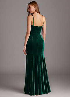 Azazie Solange Bridesmaid Dresses Emerald Sheath Pleated Velvet Dress image2