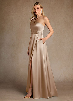 Azazie Easton Abiti per la Madre della Sposa Abito A-Line in Raso Elasticizzato Monospalla Taupe image2