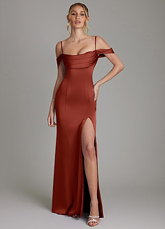 Azazie Nira Bridesmaid Dresses Terracotta Mermaid Corset Stretch Satin Dress image4