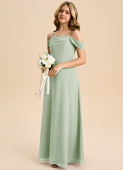 Azazie Anselie Junior Robe Trapèze en Mousseline de soie Épaule décolletée Vert Sauge image6