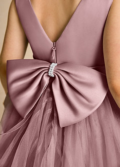 Azazie Pear Flower Girl Dresses Dusty Rose Ball-Gown Bow Tulle Dress image6