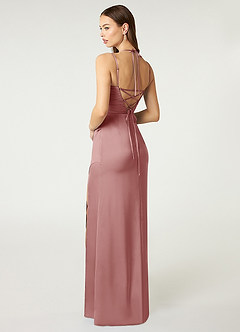 Azazie Desi Abiti da Damigella Abito Tubino in Raso Elasticizzato in Pizzo con Scollo Halter Rosa Polverosa image5