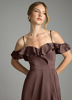 Azazie Lyra Bridesmaid Dresses Ganache A-Line Off the Shoulder Stretch Satin Convertible Dress image11