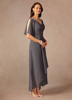 Azazie Pascual Mother of the Bride Dresses Steel Grey A-Line Pleated Chiffon Dress image6