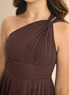 Azazie Charlize Junior Robe Trapèze en Mousseline de soie Plissée Ganache image6