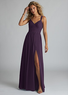 Azazie Aziza Bridesmaid Dresses Plum A-Line V-Neck Pleated Chiffon Dress image2