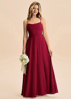 Azazie Bear Junior Burgundy A-Line Pleated Chiffon Dress image1