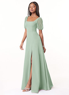 Azazie Alani Bridesmaid Dresses Agave A-Line Square Neckline Chiffon Dress image3