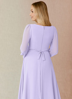 Azazie Leonia Bridesmaid Dresses Lilac A-Line Long Sleeve Chiffon Dress image7