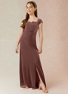 Azazie Gabi Junior A-Linie Samt Kleid Rustikales Rosa image3