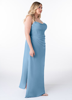 Azazie Mai Vestidos de damas de honor Vestido de Azul Acero de Gasa de Corte Recto con Plisado image10
