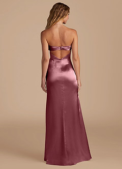 Azazie Leonis Bridesmaid Dresses Desert Rose Mermaid Pleated Metallic Satin Convertible Dress image6