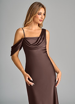Azazie Celina Final Sale Espresso Sheath One Shoulder Stretch Satin Dress image7