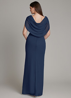 Azazie Hadley Robes de demoiselle d'honneur Robe Sirène en Mousseline de soie Plissée Bleu Marine Foncé image1