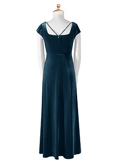 Azazie Gabi Junior Blue Topaz A-Line Velvet Dress image9