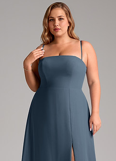 Azazie Wren Abiti da Damigella Abito Convertibile A-Line in Chiffon Spacco Laterale Blu Nettuno image11