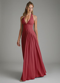 Azazie Alicia Bridesmaid Dresses Pomegranate A-Line Pleated Chiffon Dress image4