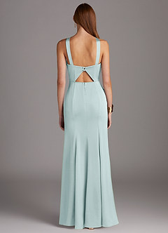Azazie Elana Bridesmaid Dresses Mist Sheath Side Slit Stretch Satin Dress image4