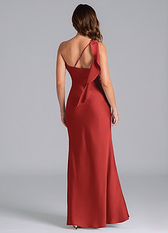 Azazie Driea Bridesmaid Dresses Pomegranate Mermaid One Shoulder Stretch Satin Dress image2