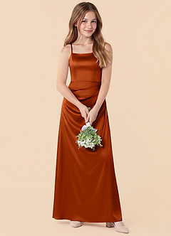 Azazie Renna Junior Paprika A-Line Pleated Stretch Satin Dress image4