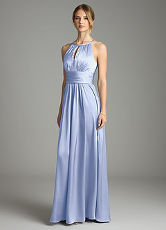 Azazie Bonnie Bridesmaid Dresses Ice A-Line Pleated Stretch Satin Dress image1