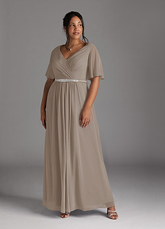 Azazie Tricia Mother of the Bride Dresses Taupe A-Line V-Neck Pleated Chiffon Dress image8