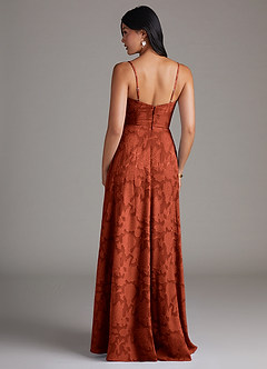 Azazie Moira Bridesmaid Dresses Auburn A-Line Side Slit Floral Burnout Dress image2