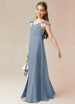 Azazie Everett Junior Dusty Blue A-Line Chiffon Dress image3