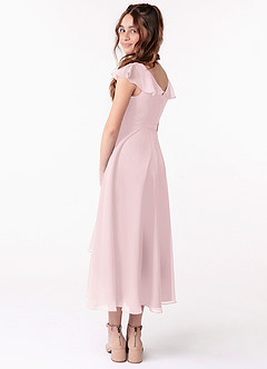 Azazie Posie Junior Blushing Pink A-Line Ruched Chiffon Dress image2