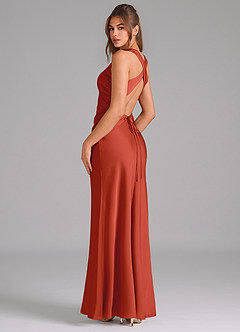 Azazie Evadne Bridesmaid Dresses Rust A-Line Pleated Stretch Satin Dress image5