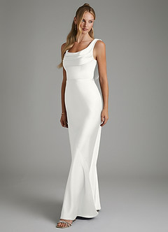 Azazie Elena Bridesmaid Dresses White Mermaid Pleated Stretch Satin Dress image4