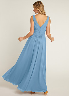 Azazie Pierrette Bridesmaid Dresses Steel Blue A-Line Pleated Chiffon Dress image2