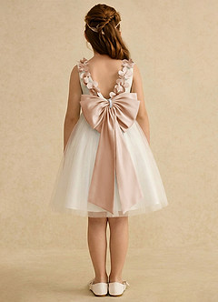 Azazie Lona Abiti da Ragazza di Fiori Abito A-Line in Raso Opaco Fiocco Avorio Rosa Inglese image2