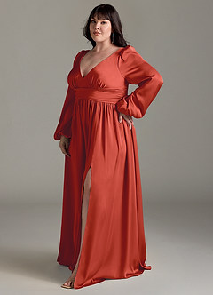 Azazie Norah Robes de demoiselle d'honneur Robe Trapèze en Satin extensible Rouille image11