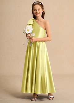 Azazie Guppy Girls Formal Flower Girl Dresses Lemon Sorbet A-Line One Shoulder Matte Satin Dress image5