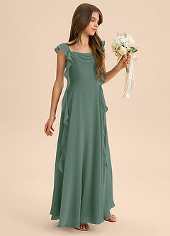 Azazie Carmin Junior Eucalyptus A-Line Ruched Chiffon Dress image5