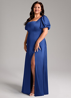 Azazie Fyona Vestidos de damas de honor Vestido de Azul Real de Satén Elástico de Corte en A con Plisado image10
