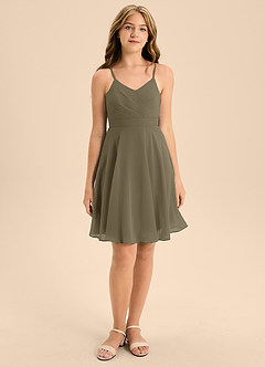 Azazie Avelina Junior Willow Green A-Line Pleated Chiffon Dress image4