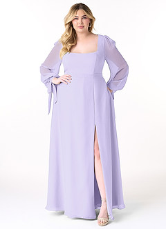 Azazie Leonia Bridesmaid Dresses Lilac A-Line Long Sleeve Chiffon Dress image11