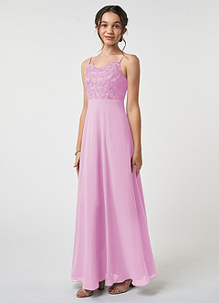 Azazie Sonya Junior Candy Pink A-Line Lace Chiffon Dress image1