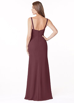 Azazie Salma Bridesmaid Dresses Sangria Sheath Side Slit Chiffon Dress image2