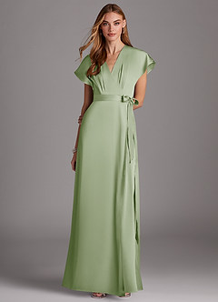 Azazie Nico Bridesmaid Dresses Dusty Sage A-Line V-Neck Stretch Satin Dress image1