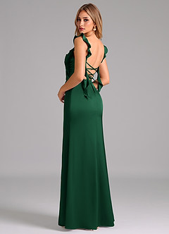Azazie Jessamine Probar vestidos en casa Vestido de Verde Oscuro de Satén Elástico de Corte en A con Corsé image2