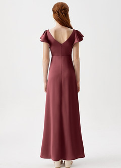 Azazie Omari Junior Merlot A-Line Pleated Stretch Satin Dress image7